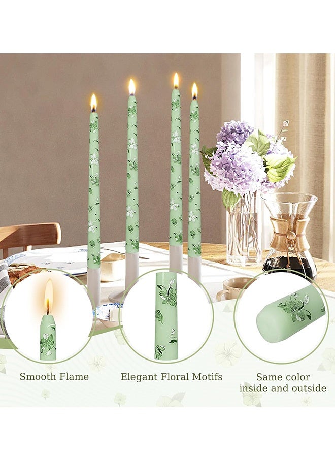 Set of 2 Printed Light Green White Flower Candles 10 Inch Handmade Unscented Drip Candles Exquisite Gift for Birthday Valentine's Day Wedding Anniversary Dinner Party Home Decor - Image 3